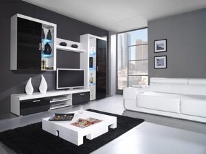Set mobili soggiorno Charlotte B106 (Bianco + Nero lucido)