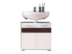 Стоящ шкаф за баня за мивка Columbia AB101 (Бял + Бял гланц + Тъмен дъб)
