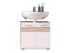 Armário com lavatório de apoio próprio para casa de banho Columbia AB101 (Branco + Branco brilhante + Carvalho claro)