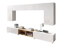 Set mobili soggiorno Providence B141 (Bianco + Bianco lucido + Quercia dorata)