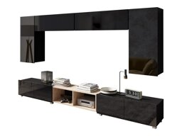 Wohnzimmer-Sets Providence B141 (Schwarz + Schwarz glänzend + Artisan Eichenholzoptik)