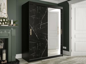 Garderobna omara Hartford 260 (Mat črna + Črni marmor)
