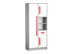 Polcos szekrény Akron C101 (Szürke + Fehér + Piros)
