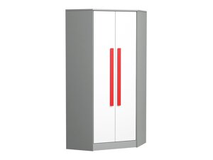 Γωνιακή ντουλάπα Akron C106 (Γκρι + Άσπρο + Κόκκινο)