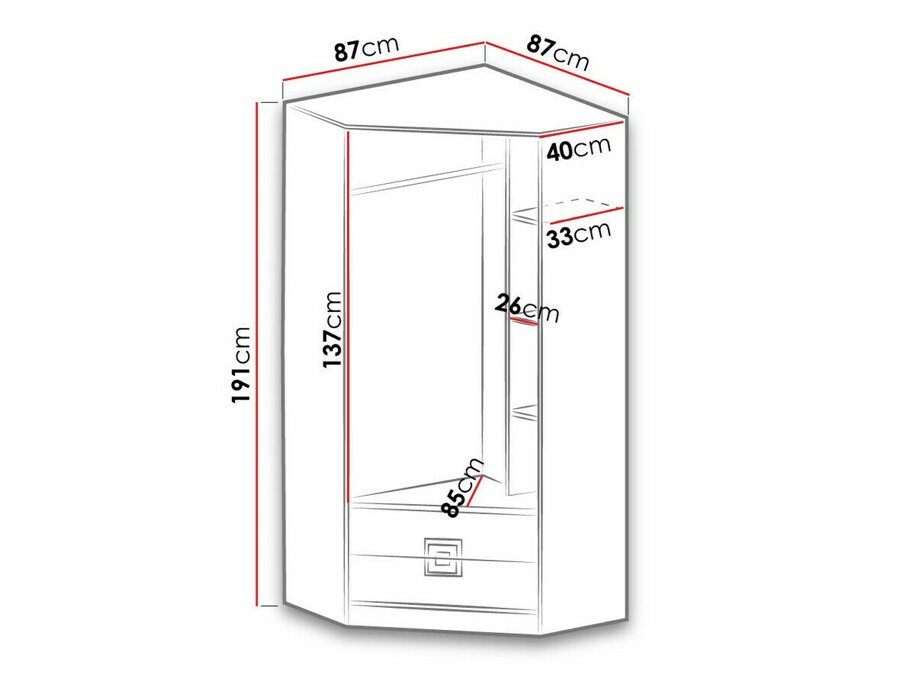 Γωνιακή ντουλάπα Akron D103 (Ελαφριά δρυς + Άσπρο + Τριανταφυλλί)