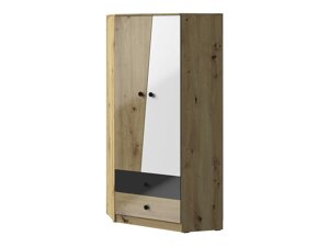 Γωνιακή ντουλάπα Akron L101 (Artisan βελανιδιά + Γυαλιστερό λευκό + Γυαλιστερό μαύρο)