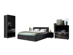 Conjunto de dormitorio Providence B128 (Cuero ecológico Soft 020 Negro + Negro brillante)