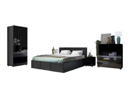 Schlafzimmer-Set Providence B128 (Öko-Leder Soft 020 Ist blau Schwarz + Schwarz glänzend)