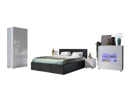 Schlafzimmer-Set Providence B128 (Öko-Leder Soft 011 Ist blau Weiß + Weiß glänzend)