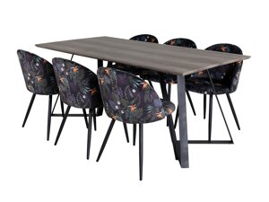 Маса и столове за трапезария Dallas 340 (Флорален модел + Черен)