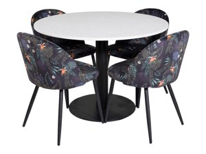 Маса и столове за трапезария Dallas 1107 (Флорален модел + Черен)