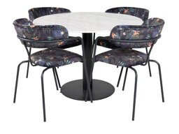 Маса и столове за трапезария Dallas 1299 (Флорален модел + Черен)