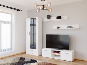 Set mobili soggiorno Charlotte E117 (Bianco + Bianco lucido No)
