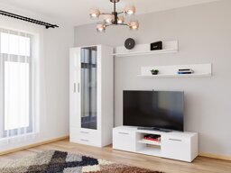 Set mobili soggiorno Charlotte E117 (Bianco + Bianco lucido)