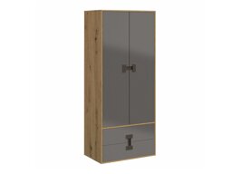 Garderobna omara Akron N113 (Sijajno siva + Artisan hrast)
