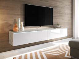 TV-Tisch Sarasota 121 (Beton + Weiß glänzend)