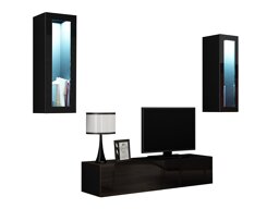 Wohnzimmer-Sets Charlotte A138 (Schwarz + Schwarz glänzend)