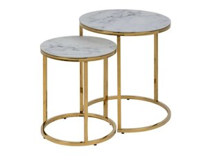 Sānu galdu komplekts Oakland F114 (Zelta + Balts marmors)