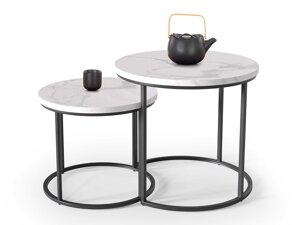 Komplet kavnih mizic Houston 951 (Beli marmor + Črna)