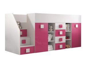 Υπερυψωμένο κρεβάτι Hartford 366 (Άσπρο + Γυαλιστερό ροζ + Γυαλιστερό λευκό)