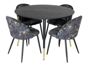 Маса и столове за трапезария Dallas 1191 (Флорален модел + Черен)