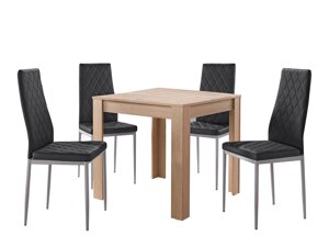 Маса и столове за трапезария Denton 1132 (Черен + Дъб)