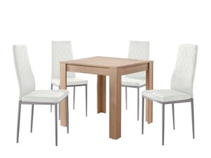 Маса и столове за трапезария Denton 1132 (Бял + Дъб)