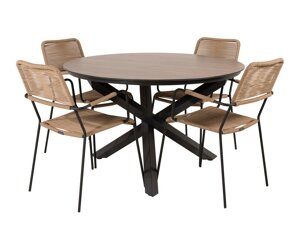 Conjunto de mesa e cadeiras Dallas 3605 (Preto + Castanho claro)