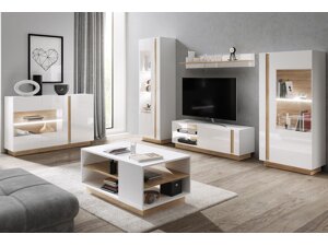 Wohnzimmer-Sets Kingston E109 (Weiß + Weiß glänzend + Grandson Eichenholzoptik)
