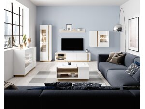 Wohnzimmer-Sets Kingston E110 (Weiß + Weiß glänzend + Grandson Eichenholzoptik)