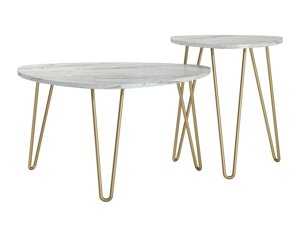 Conjunto de mesa de centro Tulsa 561 (Marmore branco + Dourado)
