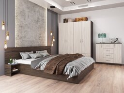 Schlafzimmer-Set Portland B145 (Wenge + Helles Holz)