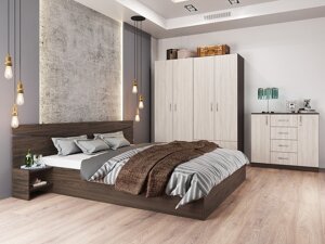 Conjunto de dormitorio Portland B145 (Wengué + Luminoso madera)