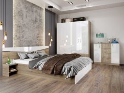 Schlafzimmer-Set Portland B145 (Arven eichenholzoptik + Weiß glänzend)