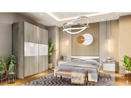 Schlafzimmer-Set Portland B148 (Arven eichenholzoptik + Weiß glänzend)