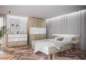 Schlafzimmer-Set Portland B150 (Arven eichenholzoptik + Weiß glänzend)