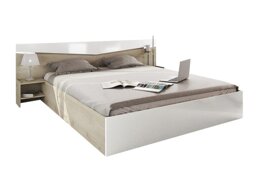 Bett Portland B115 (Arven eichenholzoptik + Weiß glänzend Ohne Lattenrost und Matratze) Mit Nachttischen