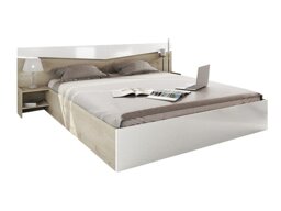 Bett Portland B115 (Arven eichenholzoptik + Weiß glänzend) Mit Nachttischen