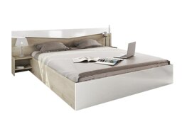 Bett Portland B115 (Arven eichenholzoptik + Weiß glänzend Mit Matratze) Mit Nachttischen