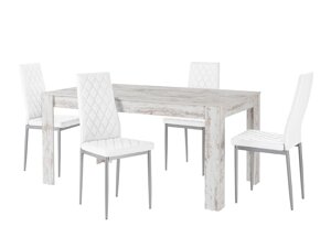 Маса и столове за трапезария Denton 602 (Бял + Сребро)