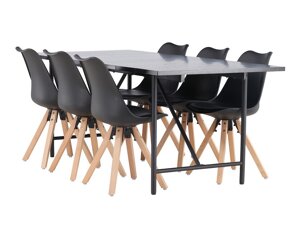 Маса и столове за трапезария Dallas 3965 (Черен + Ярък дърво)