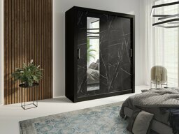 Garderobna omara Omaha 128 (Črni marmor + Črna)