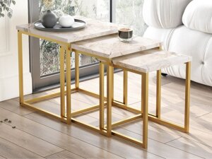 Oldalsó asztalok szett Kailua 2086 (Fehér márvány + Aranysárga)