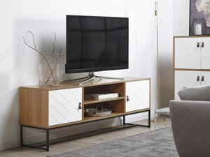 Τραπέζι Tv Berwyn B102 (Άσπρο + Μαύρο + Ανοιχτό χρώμα ξύλου)