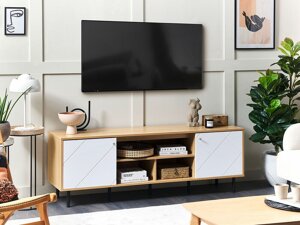 Tv τραπέζι Berwyn 490 (Ανοιχτό χρώμα ξύλου + Άσπρο)