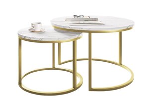 Komplet kavnih mizic Oswego 104 (Beli marmor + Zlata)