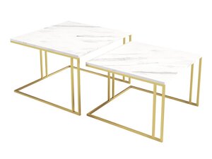 Komplet klubskih mizic Oswego 110 (Beli marmor + Zlata)