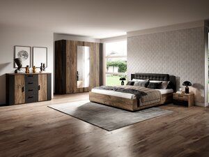 Schlafzimmer-Set Austin AN108 (Eichenholzoptik Flagstaf dunkel + Silber)