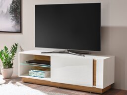 TV-Tisch Lewiston S102 (Weiß glänzend + Grandson Eichenholzoptik)