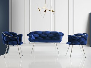 Set mobilier tapițat Kailua 2059 (Albastru inchis + Argint)